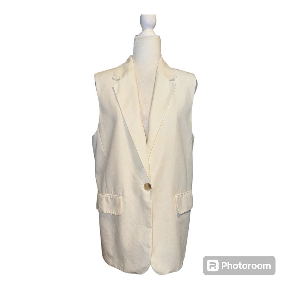 H&M Blazer Style Vest Single Button Cream Sz S